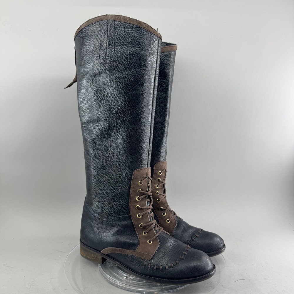Schuler & Sons Womens Tall Leather Lace Up Riding Boots Whipstitch Black Brown